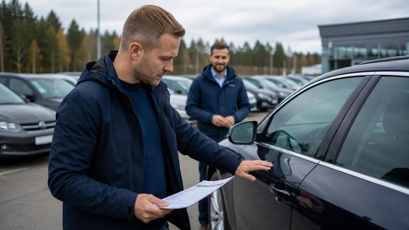 Kontroll av en begagnad bil hos bilhandlaren
